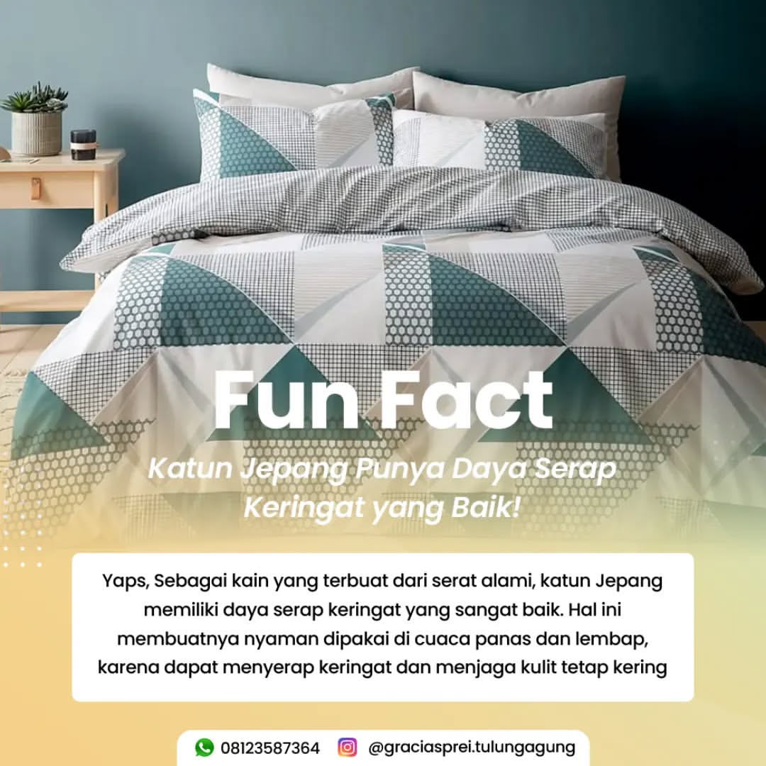 <p>Sprei Fun Fact dari bahan kain katun Jepang pun
